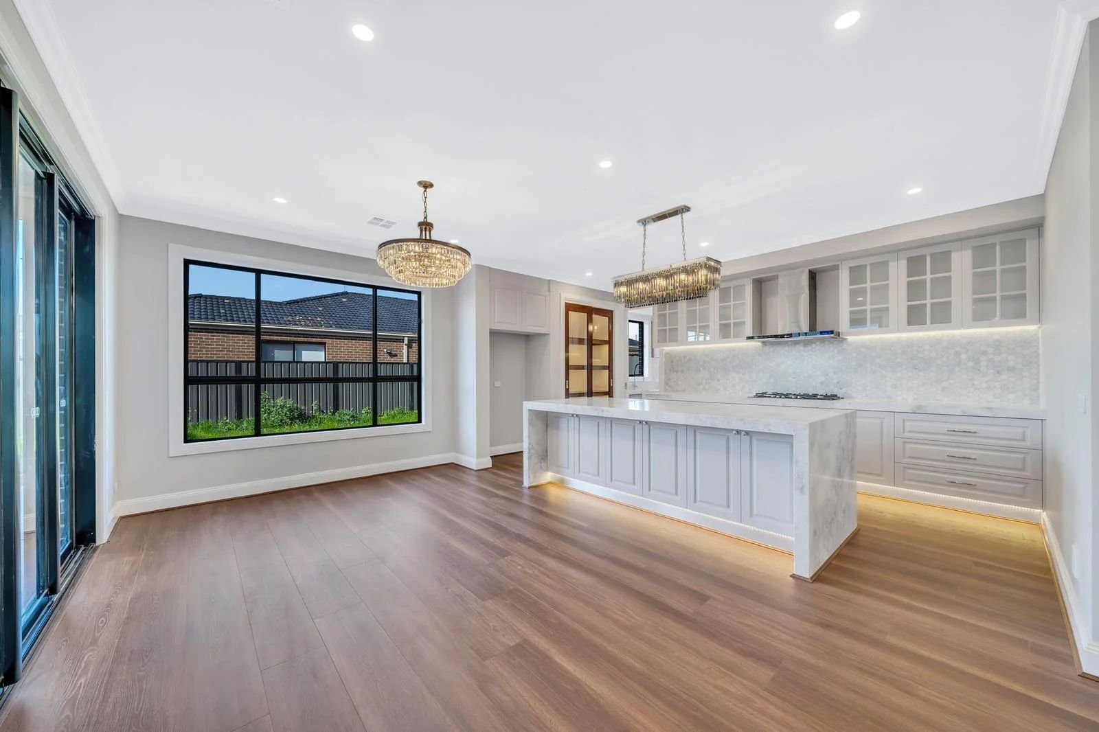Open plan living and kitchen in a newly built home