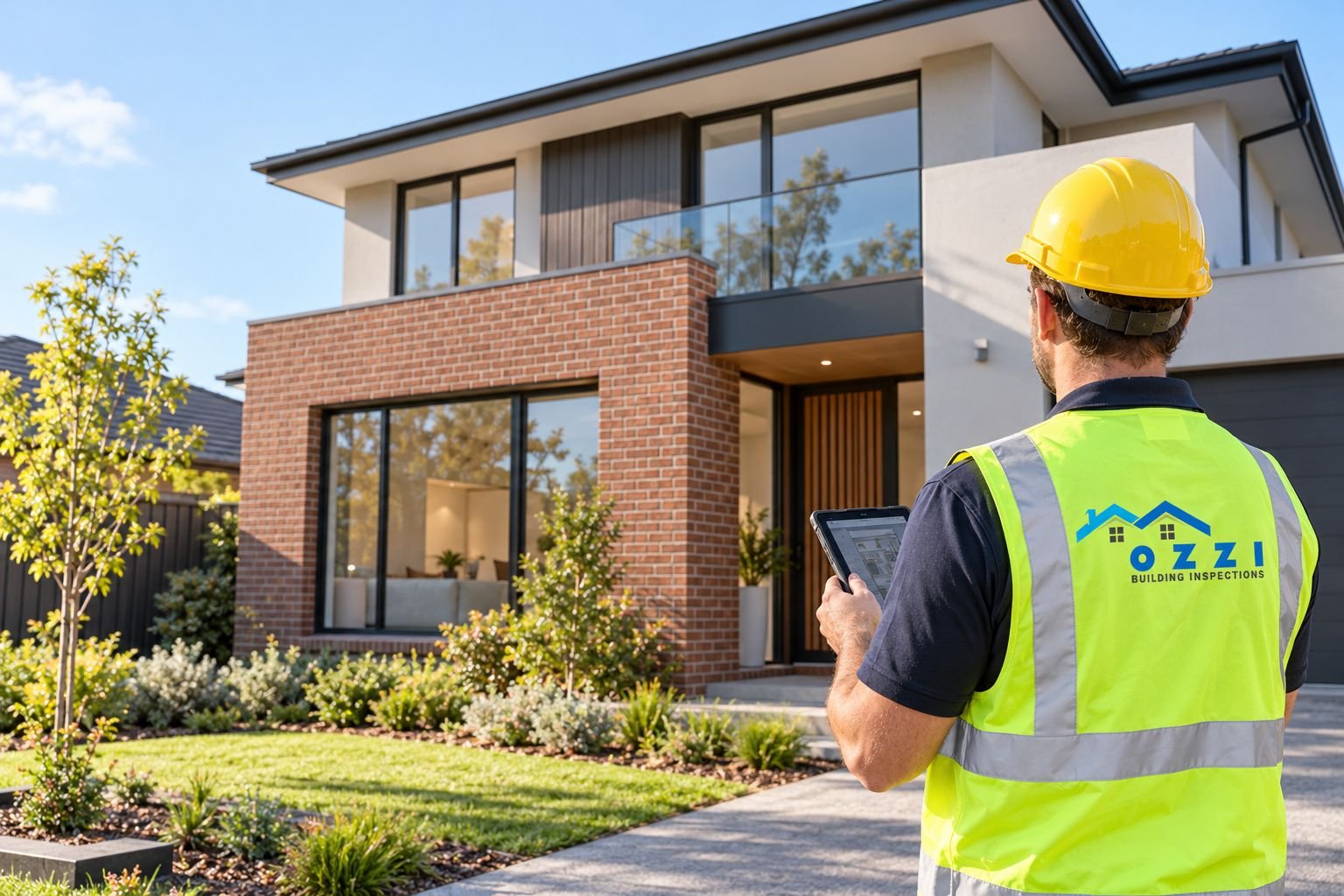 Inspector reviewing a home with a tablet before purchase
